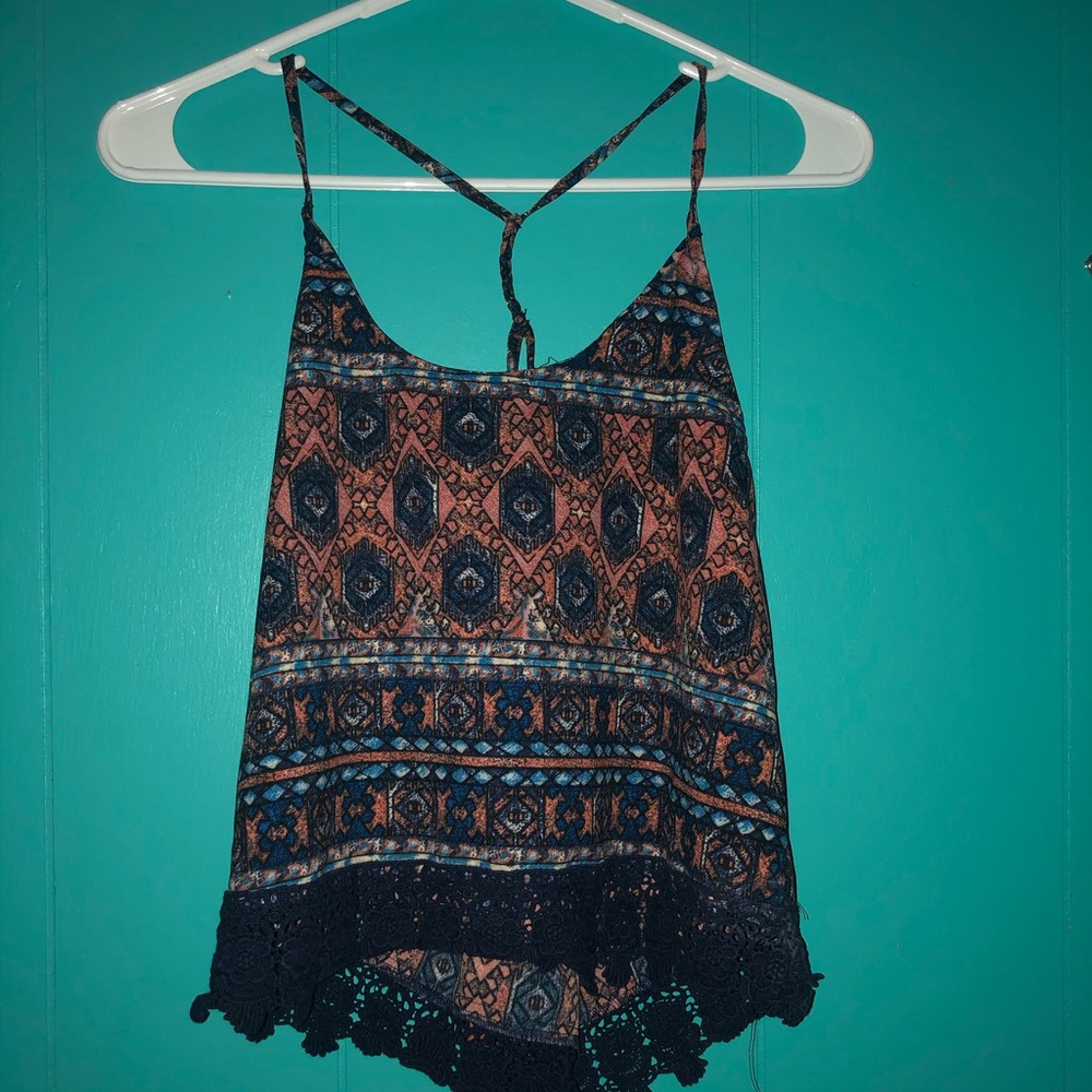 orange and navy blue tank top